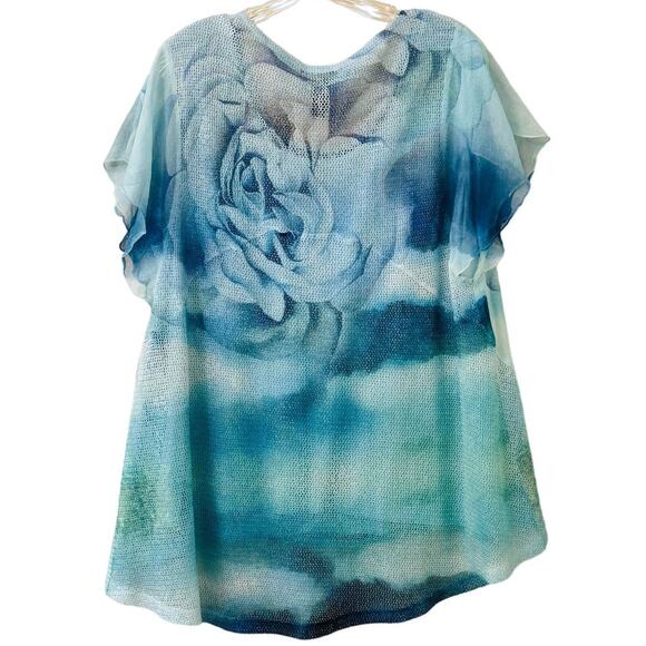 Style & Co Women's Teal Floral Blouse Sheer Front Netting Back Tank Top Size XXL - Picture 2 of 10